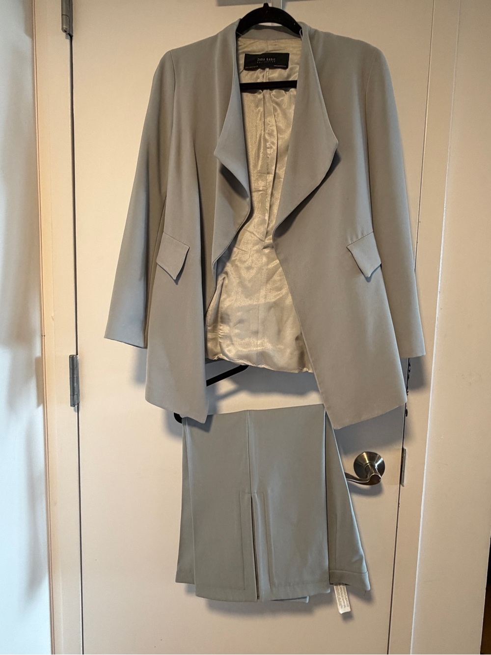 Zara Light Blue Women's Blazer Jacket - Draped Open Front, Matching Pants.